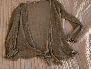 Ikat Beuge Open Knit Lightweight Boho Tie Front Cardigan Top One Size NWOT